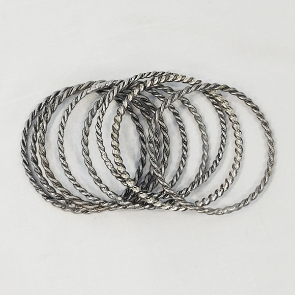 Vintage Y2K Bundle of 8 Silver Rope Twist Bangle Bracelets - Picture 2 of 5